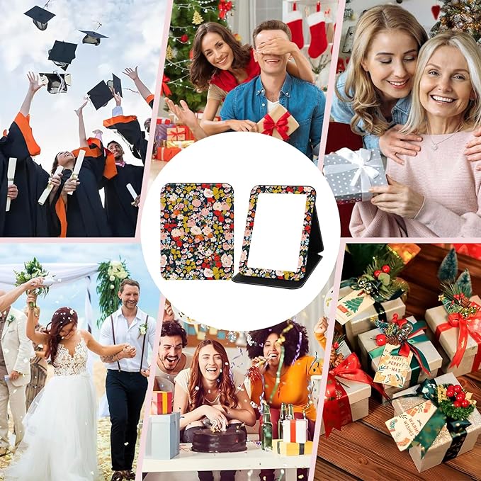 Portable Travel Mirror PU Portable Foldable Adjustable Rectangular Ultrathin Vanity Mirror with Stand, Makeup Mrror for for Purses Hand, Bag, Travel, Camping, Home, Office