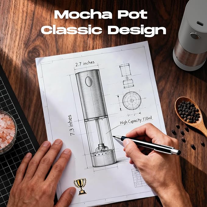 Electric Salt and Pepper Grinder Set, Rechargeable Automatic Salt and Pepper Shaker with 6 Adjustable Coarseness, Large-Capacity Pepper Mill Kitchen Appliances Gifts for Women(BlackWhite）