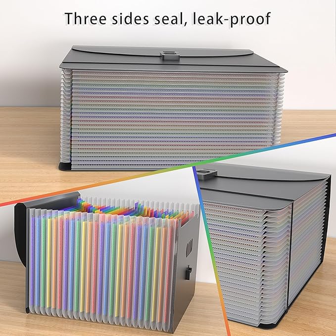 25 Pockets Expanding File Folders,Portable Accordion File Organizer,Expandable File Folder,Bill,Paper Receipt,Document Organizer,Plastic Accordian Filing Box,Colored Tabs,A4/Letter Size