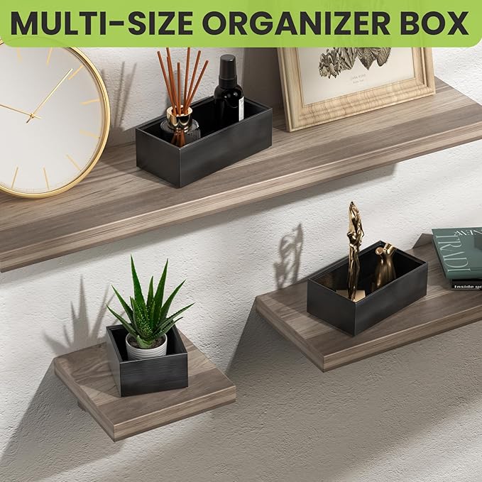 Greatseas Bamboo Drawer Organizer Set, 5 PCS Multi-use Varied Sizes Junk Drawer Organizer Kitchen Storage Box for Office, Home, Bedroom, Bathroom, Black