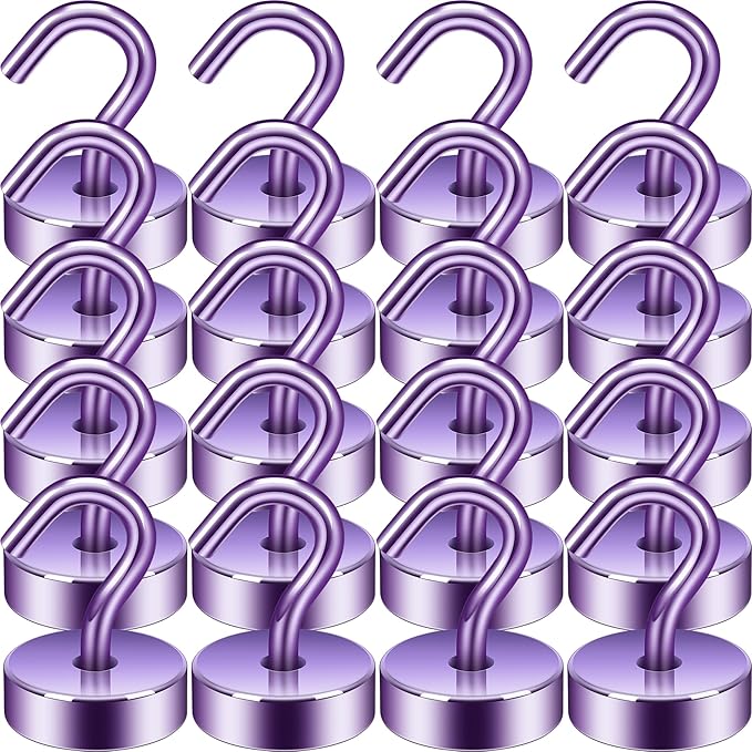 Neosmuk Magnetic Hooks, Cruise Ship Essentials, 40lb+ Heavy Duty Magnetic Hooks for Cruise Cabins, Refrigerator, Grill, Hanging, and Travel | Extra Strong Must-Haves Magnet Hook,Purple,Pack of 20