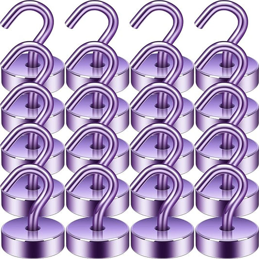 Neosmuk Magnetic Hooks, Cruise Ship Essentials, 40lb+ Heavy Duty Magnetic Hooks for Cruise Cabins, Refrigerator, Grill, Hanging, and Travel | Extra Strong Must-Haves Magnet Hook,Purple,Pack of 20