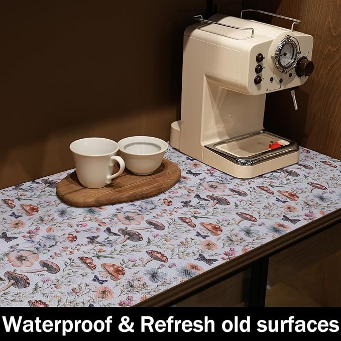 Mushroom 16IN x 10FT Shelf Liners Non Adhesive and Strong Non-Slip Shelf and Drawer Liners for Kitchen Cabinet Wire Fridge, Waterproof Shelf Drawer Liner,Easy to Clean
