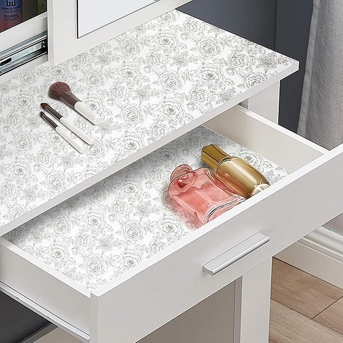 Drawer and Shelf Liner, Non-Slip Kitchen Cabinet Liners Non-Adhesive Thick Strong Grip Waterproof Washable Mats Protect Dresser Shelves Cupboard Bathroom Cabinets, Rose, 12 in X 30 FT