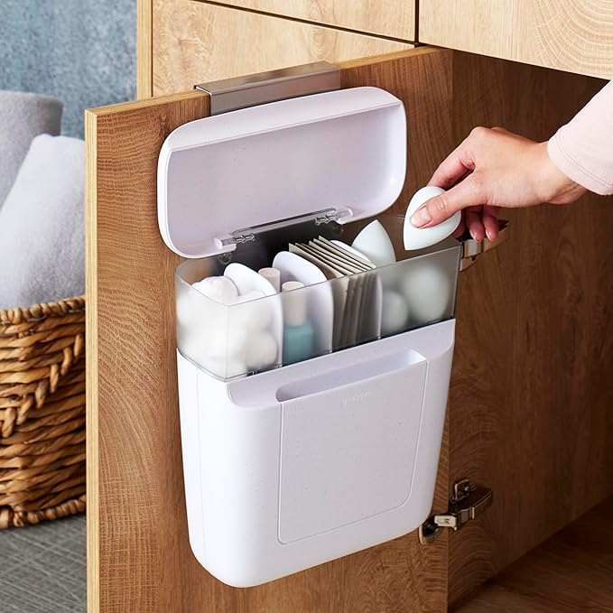 YouCopia DoorStash Toiletry Organizer, Hanging Bathroom Cabinet Door Organizer with 3 Adjustable Compartments and Covered Lid for Accessory Organization