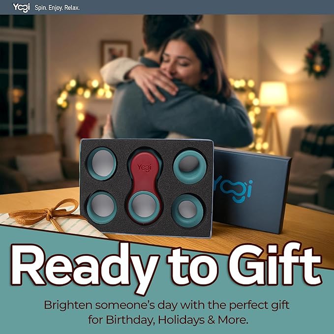 Yogi Fidget Toy – Silent Sensory Spinner for Adults & Kids – Stress Relief Fidgets for ADHD, Anxiety – Fidget Toys for Adults – Includes 5 Finger-Fit Rings – Work, School & Travel – Lava