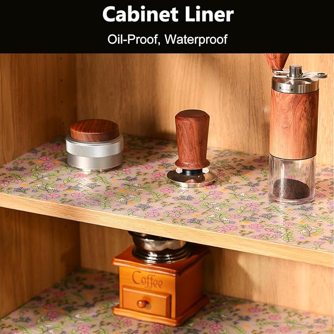 INNOLITES Shelf Liners for Kitchen Cabinets Non-Adhesive Drawer Liner with Floral, Waterproof Durable Easy to Clean, for Refrigerator, Shelves (Pink Rose, 11.8" x 120")