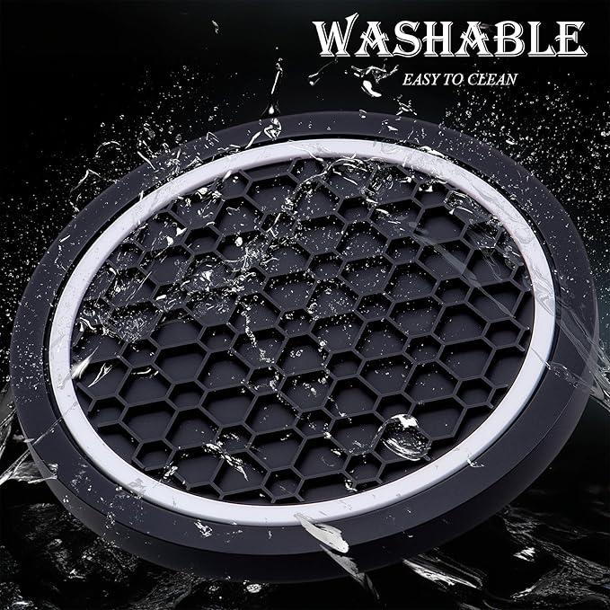 2-Piece Anti-Slip Car Cup Coaster Set – 2.75 Inch Auto Insert Drink Mats, Perfect for Coffee & Beverages – Stylish Interior Decor for Women & Girls (Black & White)