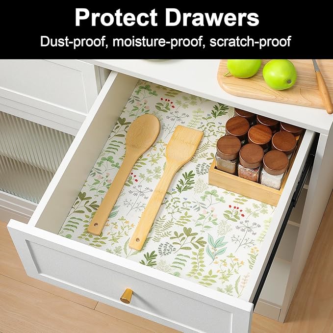 Cooyes Shelf Liners for Kitchen Cabinets Refrigerator Liners Waterproof & Oil-Proof Kitchen Cupboard Liner Drawer Mats EVA Material Non Adhesive Fridge Liner for Shelves（23.6" W x 360" L）