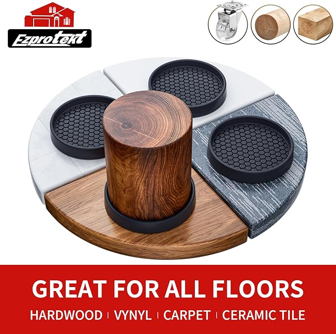 Ezprotekt Non Slip Furniture Pads, 4 Pcs 3" Rubber Caster Cups, Anti Skid Furniture Coasters for Hardwood Floors, No Slide Furniture Gripper, Floor Protector for Bed Couch Furniture Stoppers (Black)