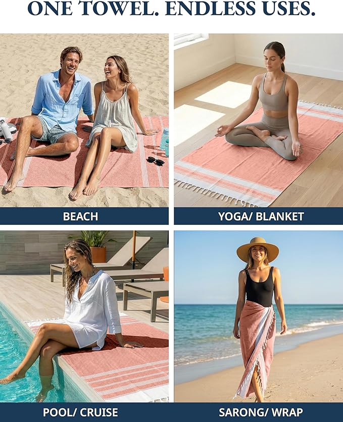 LANE LINEN Turkish Beach Towel 2 Pack, Oversized Beach Towel 39"x71", Beach Essentials for Women, Large Pool Towel, Absorbent & Quick Dry, Sand Free Beach Towel - Bird of Paradise