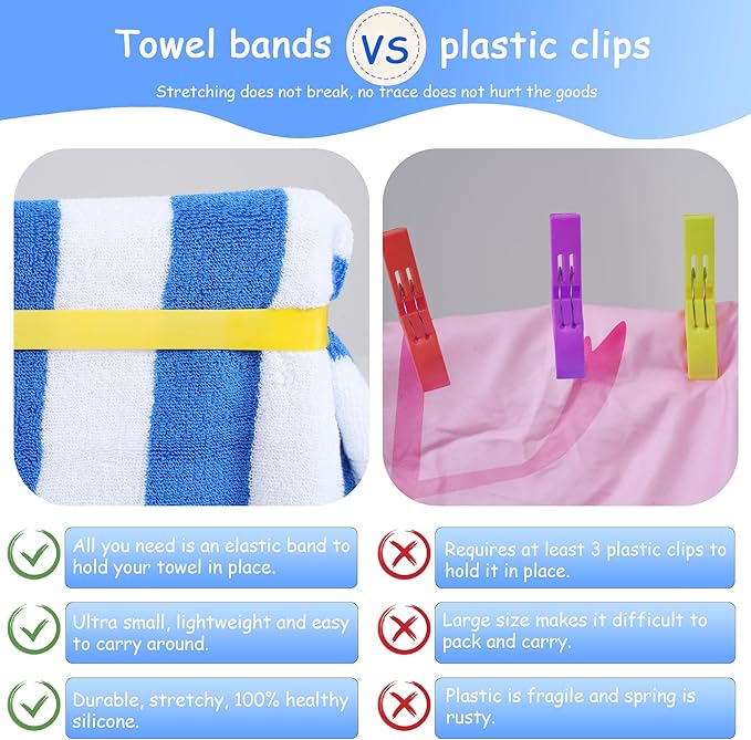 6 Pack Towel Band for Beach Pool Lounge Chair Strap Clip Carnival Cruise Ship Essentials 2026 Packing List Royal Caribbean Card Lanyard Cup Luggage Tag Holder Women Vacation Must Haves Summer Travel