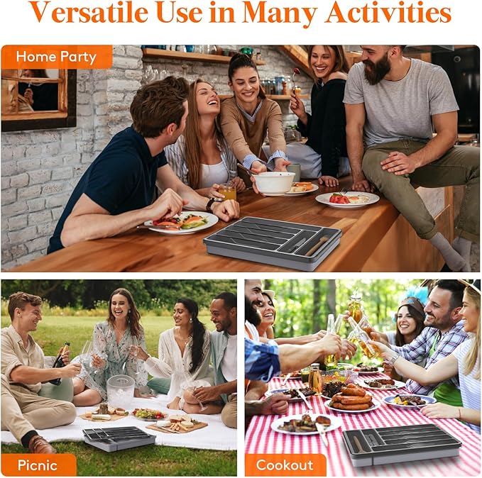 Lifewit Silverware Organizer with Lid, Covered Utensil Tray for Kitchen Drawer and Countertop, Plastic Cutlery and Flatware Storage Box for Spoons Forks Knives Holder Case, 7 Compartments, Gray