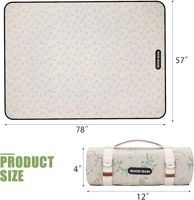 Picnic Outdoor Blankets Waterproof Extra Large - Beach Mat Sand Free Foldable with Carry Strap | Portable Camping Blanket | Park Blanket for Grass Park, Hiking, Travel, Concerts, Indoor(Multi Flower)