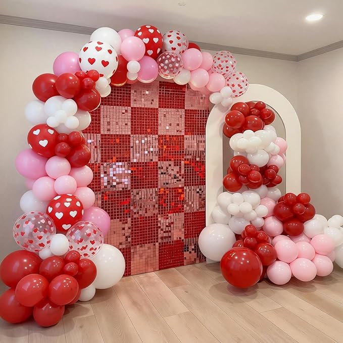 Pink Red Balloons, Red Pink Heart Printed Balloons, Heart Confetti Balloon For Valentine's Day Birthday Baby Shower Party Wedding Bachelorette Anniversary Celebration Bridal Shower Decorations