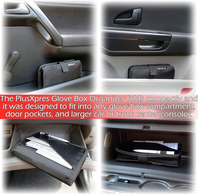 Glove Box Compartment Organizer - Car Document Holder - Owner Manual Case Pouch - Vehicle Storage Wallet for Registration & Insurance Card - Premium Auto Paperwork Holder - Log Book included - Black