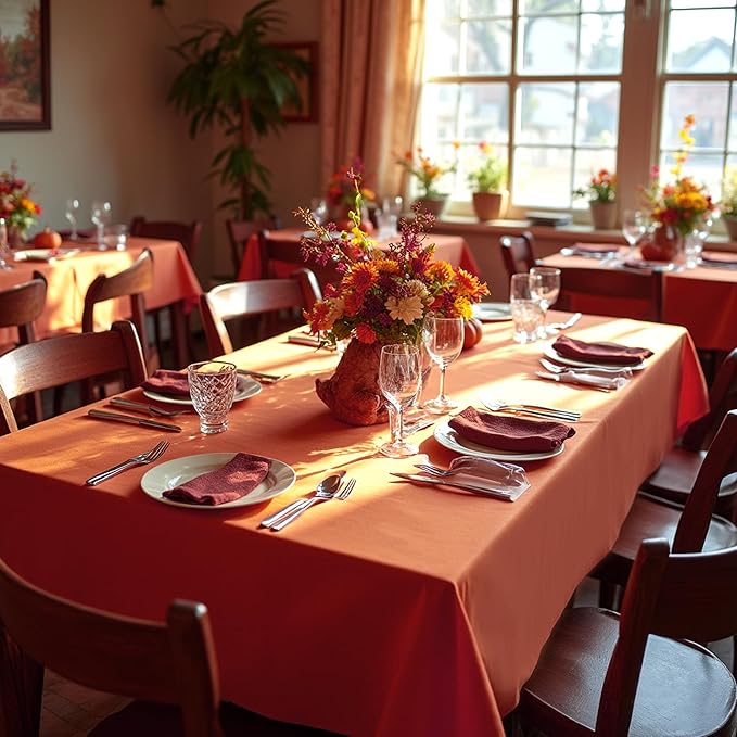 sancua Thanksgiving Tablecloths for 8 Foot Rectangle Tables, 8 Pack Burnt Orange - Washable Polyester Fabric Fall Table Cloth for Holiday Party, Birthday, Banquet Reception, 60x120 Inch Rust