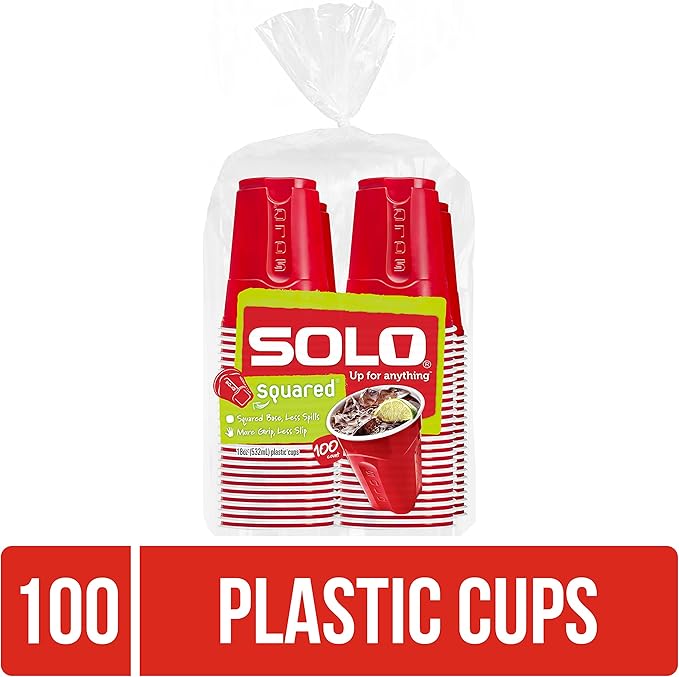 SOLO Original Red 18oz Plastic Party Cups, 100ct
