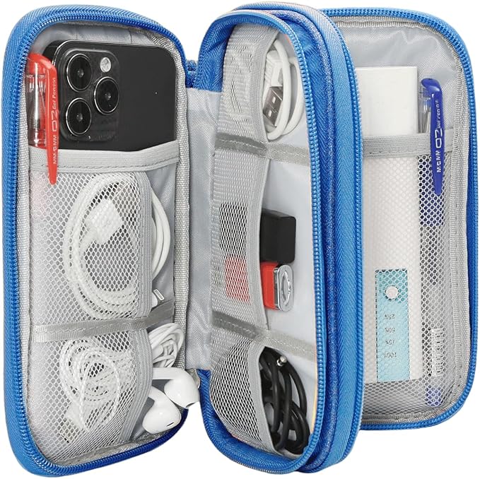 Travel Cord Organizer Case, Electronic Accessories Bag, Tech Electronic Case, Electronics Travel Organizer Bag for Cable, USB, Cord, Charger, Phone, Power Bank, Earphone (Blue, Large)