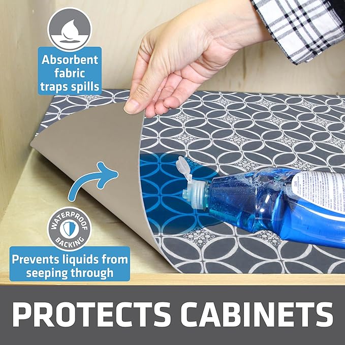 Drymate Premium XL Under Sink Mat, Waterproof Cabinet Protection Mats for Kitchen & Bathroom, Absorbent Shelf Liners, Slip-Resistant, Non-Adhesive, Machine Washable (USA Made)(24”x59”)(Indigo Grey)