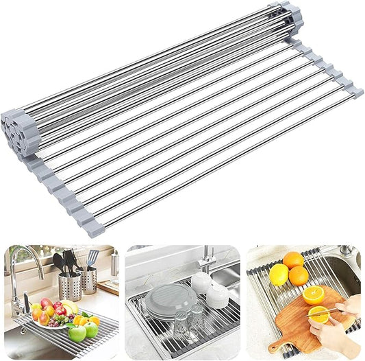 Searik Roll Up Over The Sink Dish Drying Rack for Kitchen Counter Sink Drying Rack Dish Drainer Drying Mat Folding Dish Rack Kitchen Sink Organizer Home Essentials (20.5"x15.7")