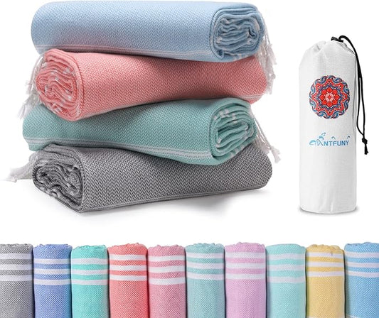 4 Packs Turkish Beach Towels Oversized Bath Pool Swim Towel Set Bulk Quick Dry Sand Free Extra Large XL Big Blanket Adult Travel Essentials Cruise Accessories Must Have Clearance Vacation Stuff