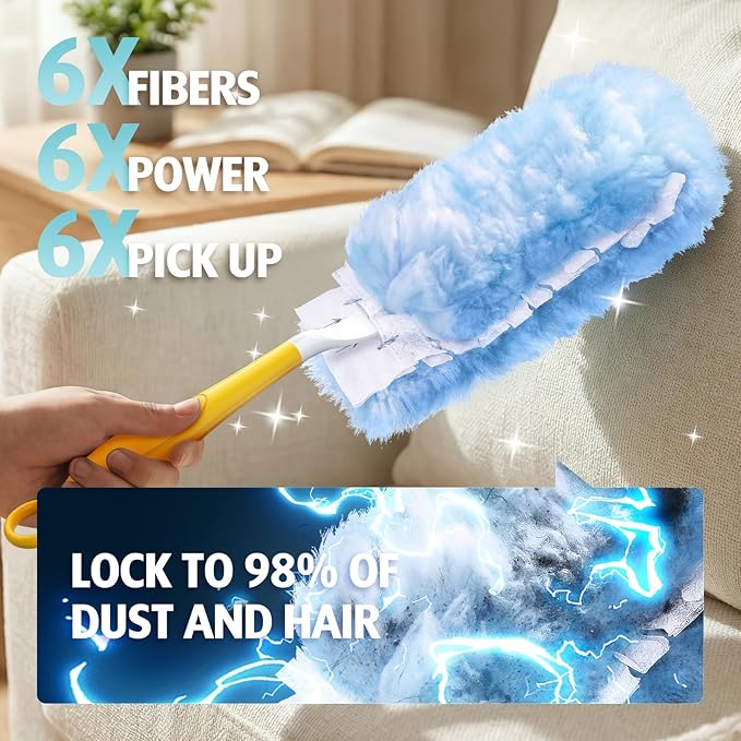 Duster Refill for Swiffer Duster, 100 Count Heavy Duty 2 Side 360° Duster Refills, 6X Microfibers, Disposable Multi Surface Dusters for Cleaning (Not Include Handle)