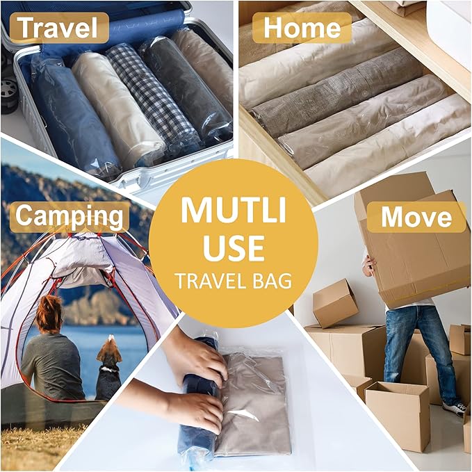 Compression Bags for Travel - Travel Essentials - 12 Pack Space Saver Bags - No Vacuum Needed - Compression Packing Bags for Cruise Accessories