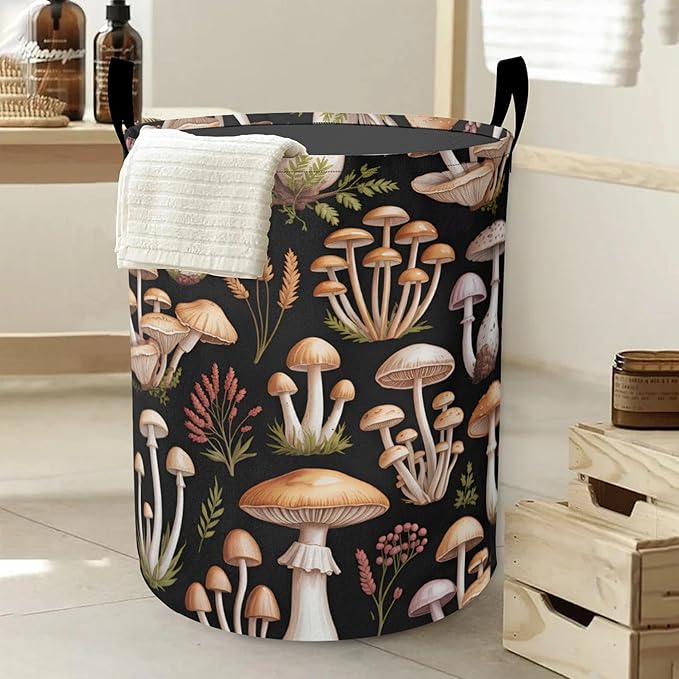 Vintage Mushrooms Laundry Basket, Ferns Oxford Cloth Laundry Hamper With Handle Foldable Portable Clothes Storage Basket Storage Bag For Laundry Room/Bathroom/Bedroom/Dormitories