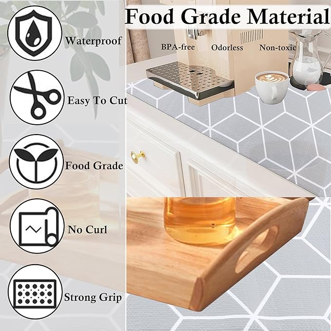 Shelf Cabinet Liner 10 Inch Wide X 20 Ft Waterproof Kitchen Cabinet Drawer Paper Mat Non Slip Pantry Cupboard Closet Liners Non Adhesive Liner for Bathroom Dresser Refrigerator Under Sink