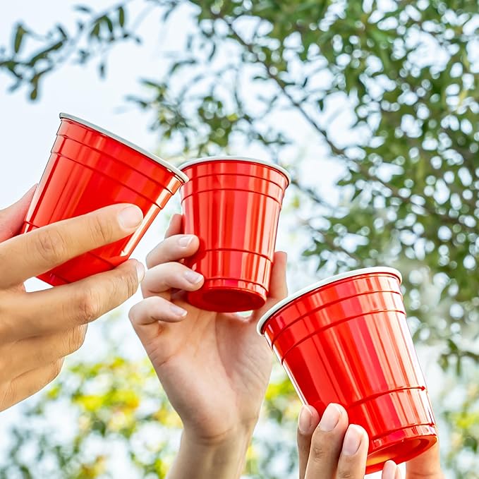 Amazon Basics Small Disposable Red Plastic Party Cups, BPA-Free, 9oz, 50 Count