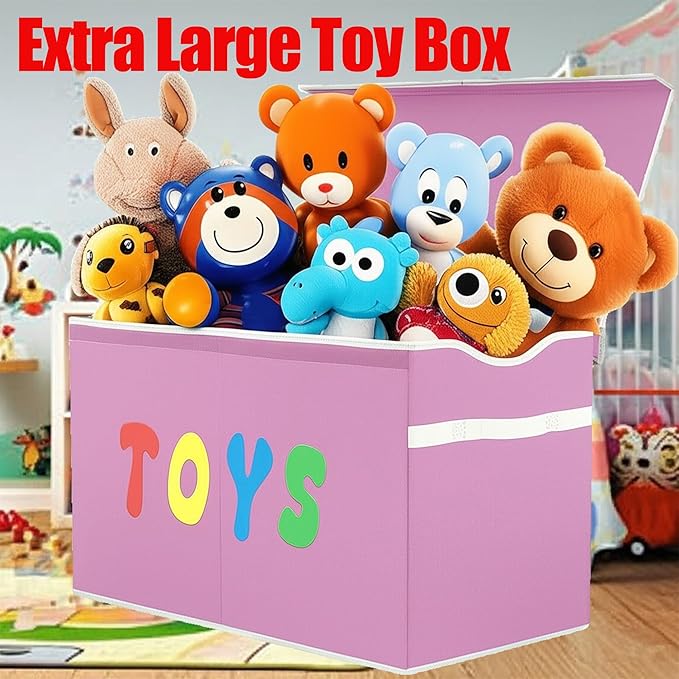 Toy Box Chest, Collapsible Sturdy Storage Bins with Lids, Extra Large Kids Toy Storage Organizer Boxes Bins Baskets for Kids, Boys, Girls, Nursery Room, Playroom, Closet (Classical Pink)