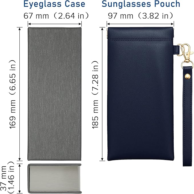2Pack Leather Glasses Case for Women Men Book-like Hard Shell Eyeglass Bag With Carrying Strap Soft Sunglasses Pouch
