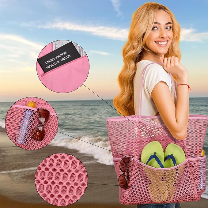 Tainehs Beach Mesh Tote Bag for Women, Large Travel & Pool Bag, Lightweight Vacation Cruise Tote (Inside Out – Flip to Use)