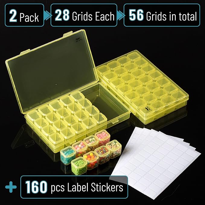 Mr. Pen- Bead Storage Containers, 28 Grids, 2 Pack, Transparent Yellow Small Bead Organizer Box