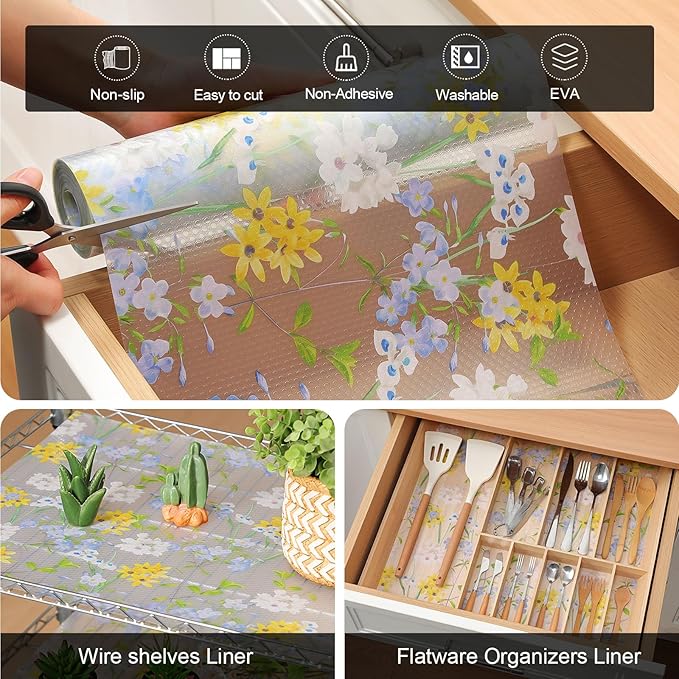 Cooyes Shelf Liner – Premium Non-Adhesive Cabinet & Drawer Liner for Kitchen – Waterproof Shelf Paper with Modern Pattern – Durable EVA Cabinet Mat – Easy to Cut （23.6" W x 236" L）