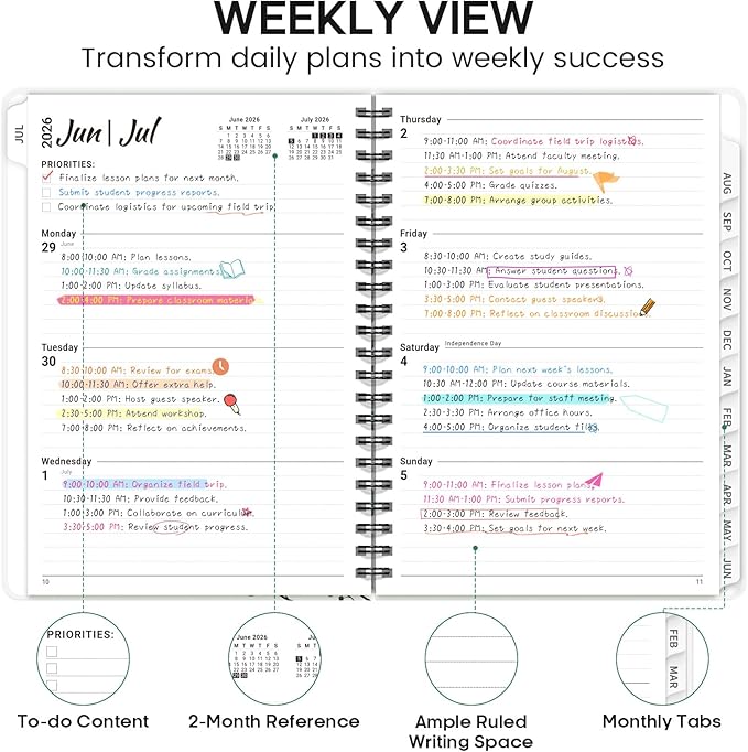 Academic Planner 2026-2027, Weekly and Monthly Calendar Book, July 2026 – June 2027, Hardcover Planner with Tabs, Perfect for Teachers, Students, Women & Men, A4 (8.5" x 11") - Leaf
