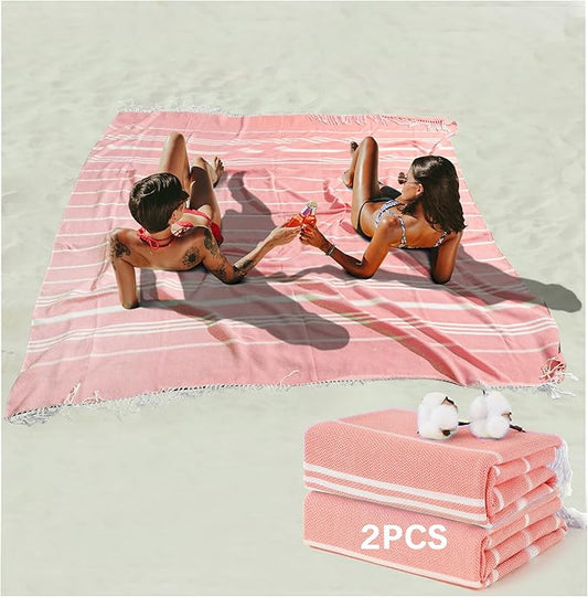2 Pack Giant Huge Thin Boho Throw Blanket Turkish Beach Blanket Towel Jumbo Extra Large XL XXL Big Oversized Outdoor Accessories Airplane Travel Essentials Camping Gears Must Have Yard Yoga Mat Coral