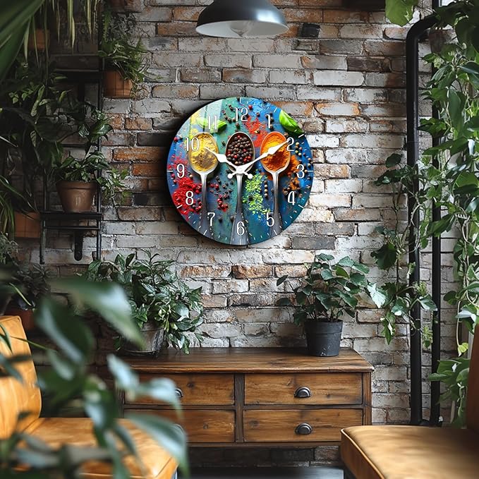 Large Vintage Spice Wall Clock for Kitchen - Silent Analog Wall Clocks Battery Operated 16 Inch, Decorative Wall Clocks for Living Room, Bedroom, Office