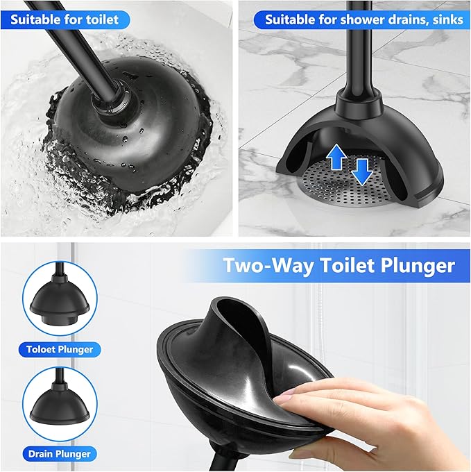 Toilet Plunger with Holder, Plungers for Bathroom Heavy Duty for 5.7-inch Toilet Drain, Toilet Plunger and Holder Combo for Bathroom Cleaning (Style 2)