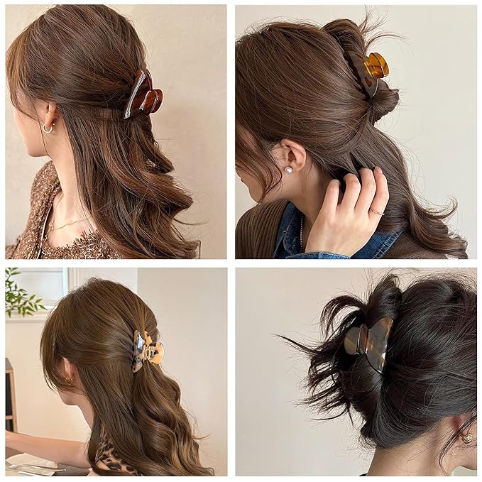 Womens Hair Clips Medium Claw Clips Tortoise Hair Jaw Clips Celluloid Hair Claw Clamps Acetate Hair Clip 3 Pack,Tortoise Shell/Tokyo/Burgundy