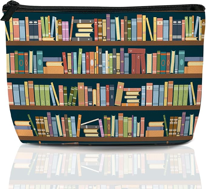 Vintage Bookshelves Makeup Bag Travel Cosmetic Bag for Women,Library Books Small Make up Pouch Travel Bags for Toiletries Aesthetic Accessories Waterproof Gifts