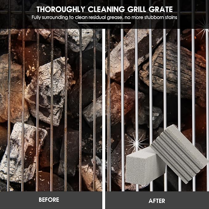 Blackstone Griddle Cleaning Brick Block Heavy Duty Grill Cleaning Stone Bricks Non Scratch Flat Top Seasoning Stone Griddle Scrubber Cleaner Remove Greases Stains Residue -3 Pack with Handle