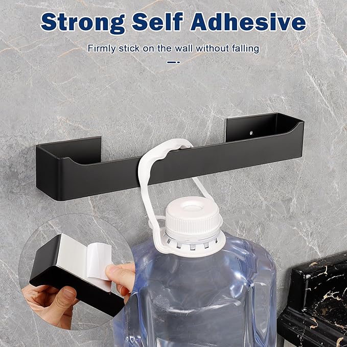 NearMoon Self Adhesive Hand Towel Holder/Towel Ring, Stainless Steel Hand Towel Bar Rustproof Stick on Wall-Towel Rack for Bathroom/Kitchen, Square Sticky and Wall Mounted (14 Inch, Matte Black)
