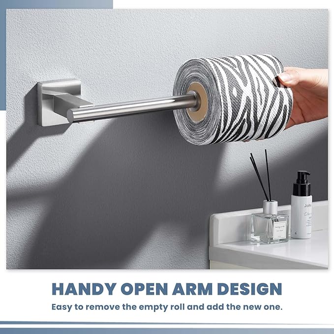 Suyar Brushed Nickel Toilet Paper Holder, SUS 304 Stainless Steel Wall Mount Paper Roll Holder for Bathroom, Open Arm Style