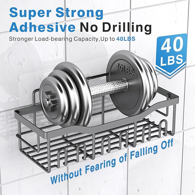 EUDELE 5-Pack Rustproof Stainless Steel Shower Caddy – No Drill Adhesive Bathroom Organizer with Large Capacity, Spacious Shower Shelves for Inside Shower, Kitchen & Home Decor Storage - XL Size