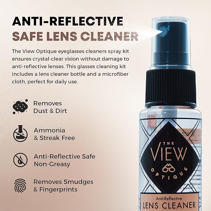 Anti-Reflective Lens Cleaner Spray Kit – (1) 2oz Glasses Cleaner Spray, (1) Microfiber Cloth for Eyeglasses, Sunglasses, Lenses, Screens and Camera Cleaning Kit (2 Piece Set)