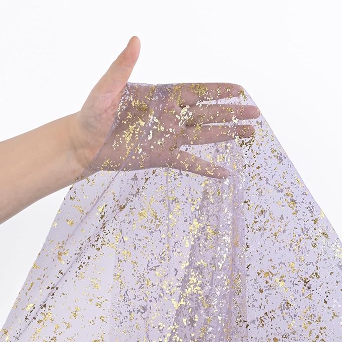 Horaldaily Grayish Purple Gold Tablecloth 60x60 Inch Square, Golden Sequin Glitter Metallic Foil, Sheer Tulle Cheesecloth for Wedding Baby Shower Ceremony Birthday
