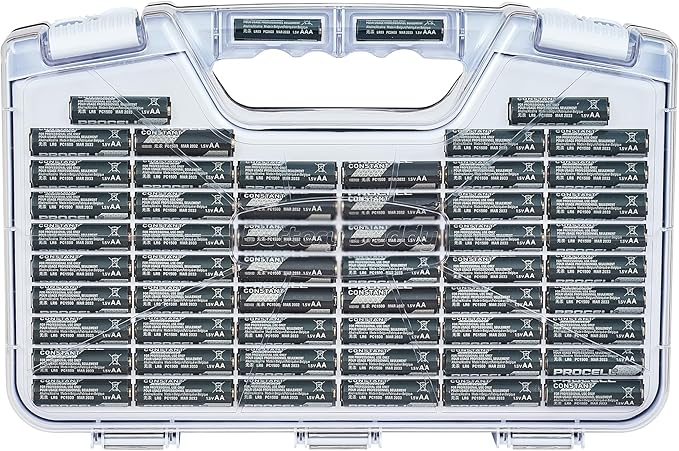 Battery Daddy Storage & Organizer Case with Tester, Stores & Protects Up to 180 Batteries, Double-Sided, Clear Locking Lid, Secure Latches & Portable Carrying Handle - White (Batteries Not Included)