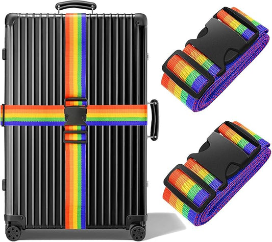 BILIONE Luggage Straps Belts TSA Approved Keep Suitcase Secure While Traveling, 79" Long Add a Bag Premium Accessory for Travel Bag Closure, 2 Pack Rainbow